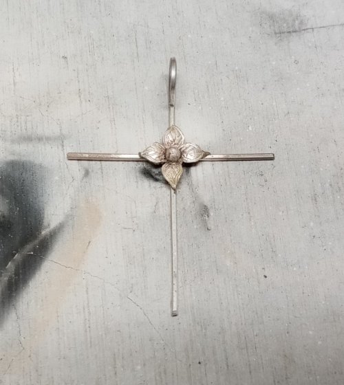 Judy Larson's Small Embellished Classic Cross - , Metalwork, Dapping, Dapping Jewelry, Tumbling, Tumble, Tumbling Jewelry, Butane Torch, Soldering, Solder, Use easy paste solder